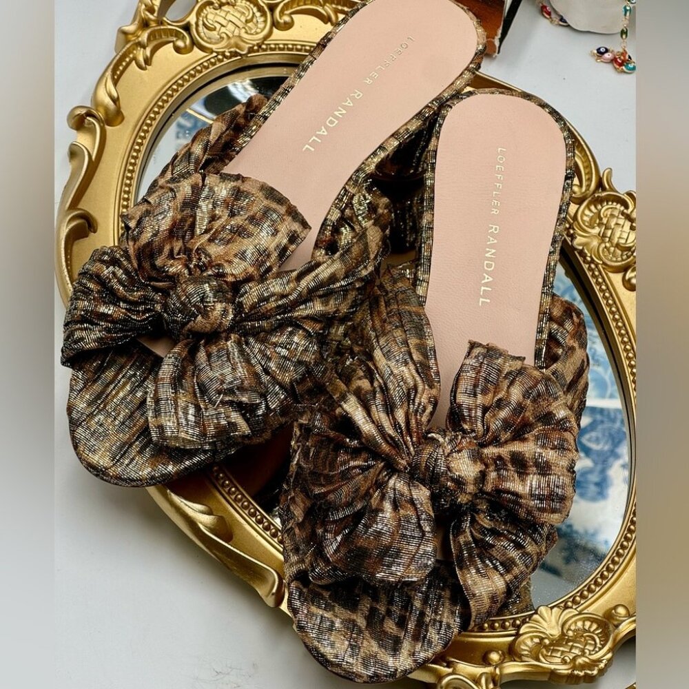 🆕 LOEFFLER RANDALL 🧿 NWOB Emilia Heeled Mules, Metallic Leopard, Sz 7 SAMPLE